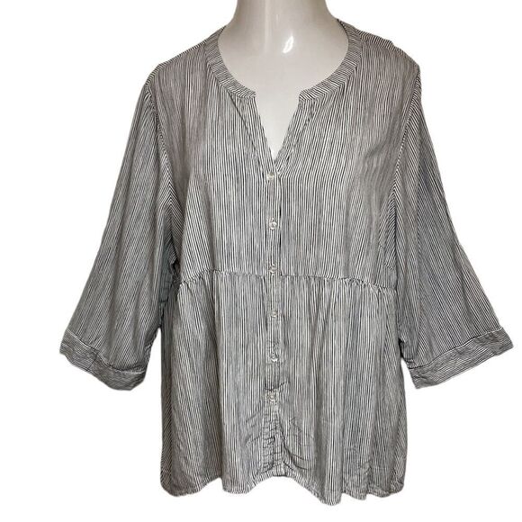 Cynthia Rowley Tops - CYNTHIA ROWLEY Woman Striped Button Up Minimalist Black White Flowy Top